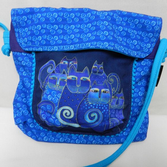 Laurel Burch Cat Kitty fabric crossbody shoulder bag purse canvas blue NEW - Picture 1 of 10